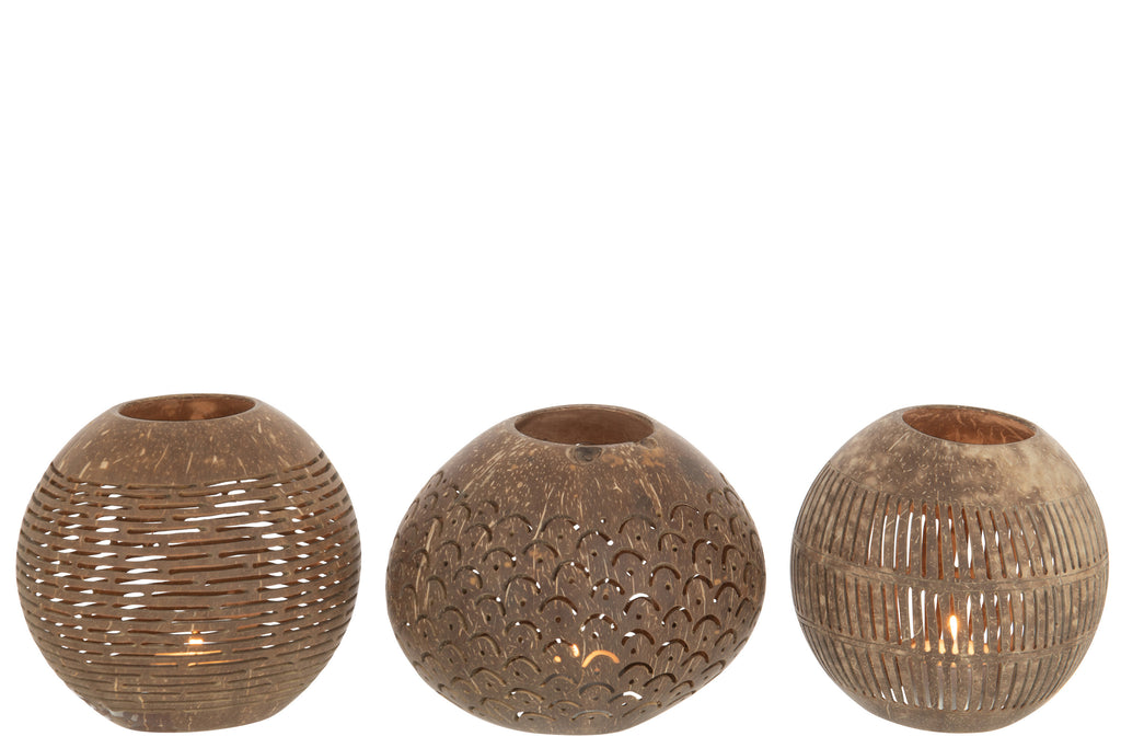 Photophore noix de coco - Assortiment de 3