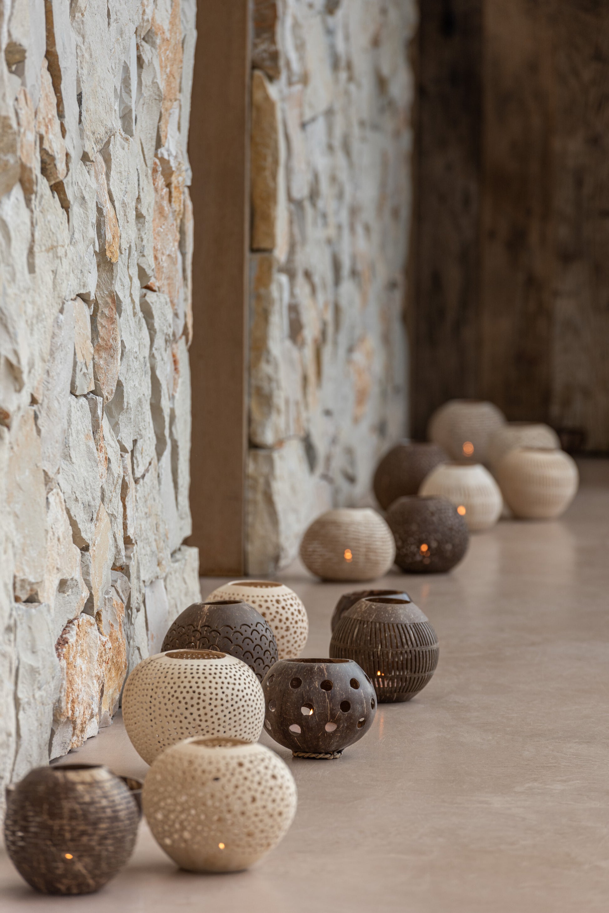 Photophore noix de coco - Assortiment de 3