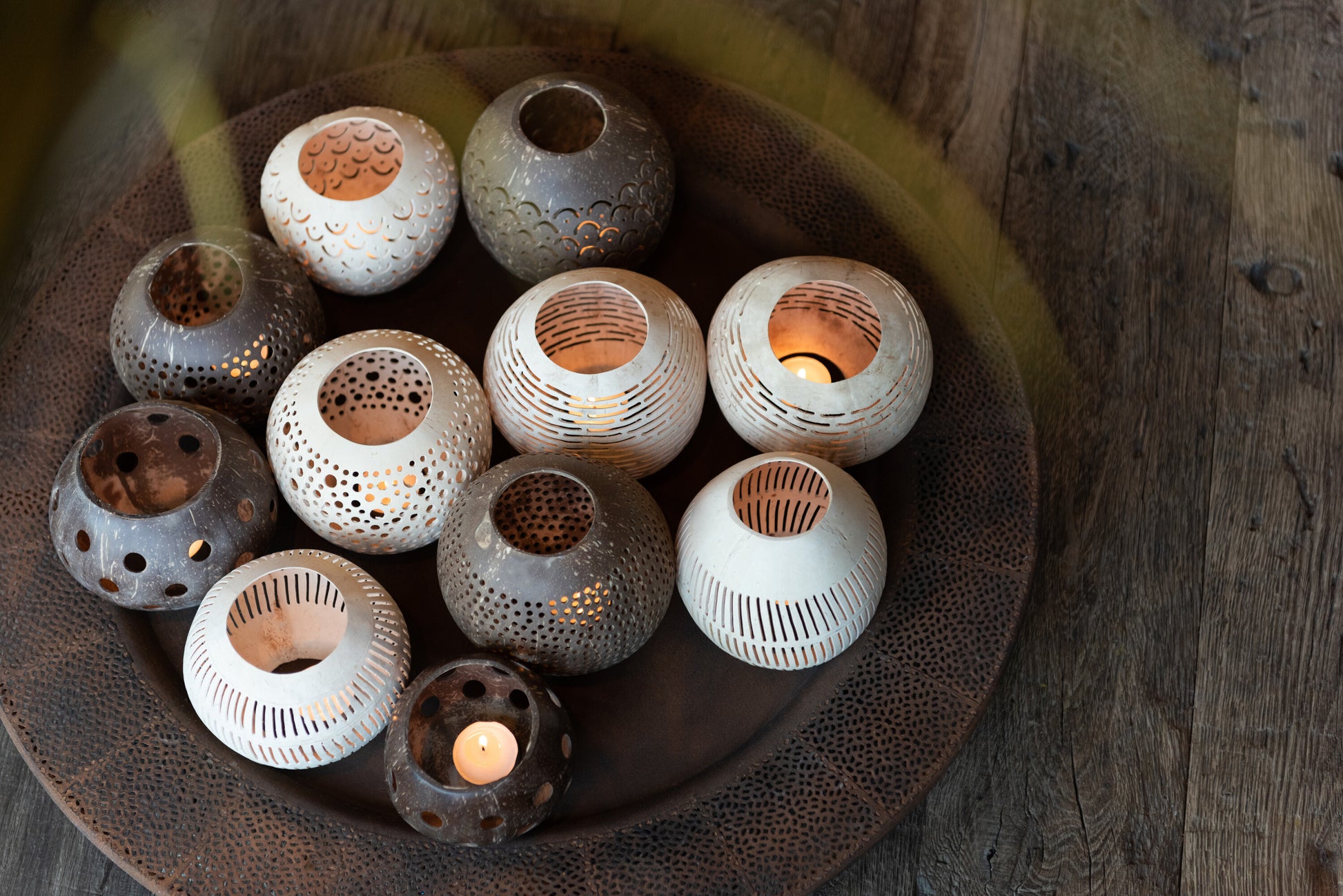 Photophore noix de coco - Assortiment de 3
