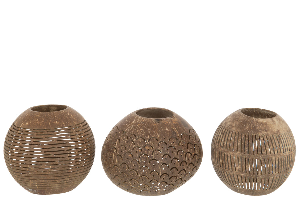 Photophore noix de coco - Assortiment de 3